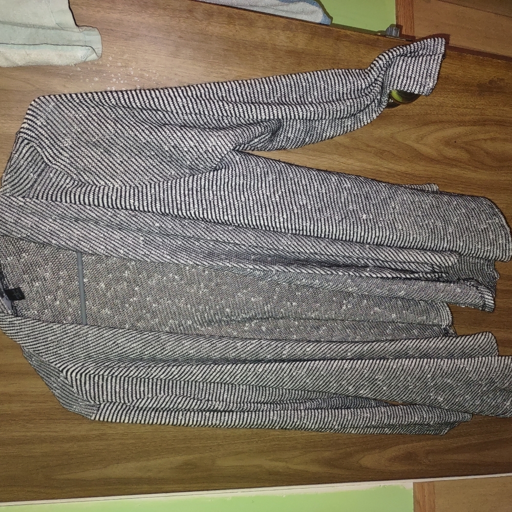 AB Studio Black and White Striped Open Cardigan